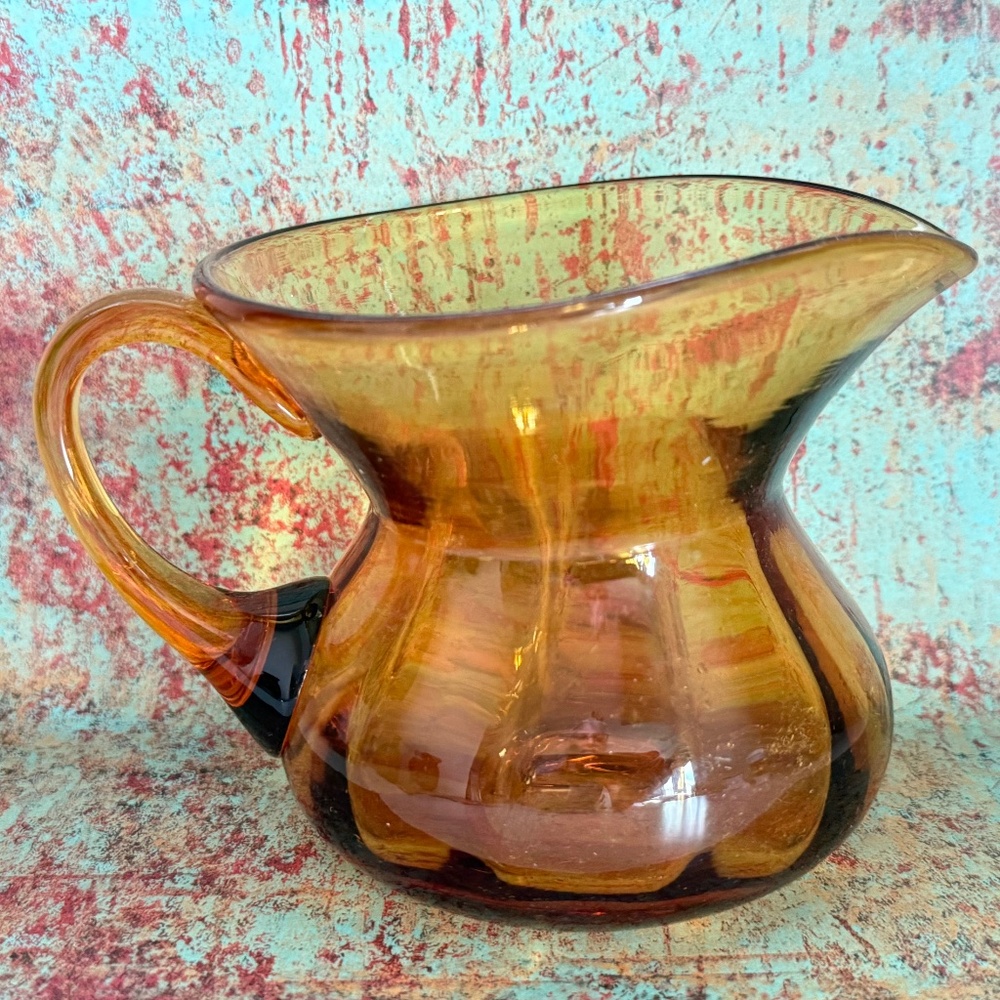 ARTISAN MCM Small Pitcher Amber Glass Hand Blown 4"